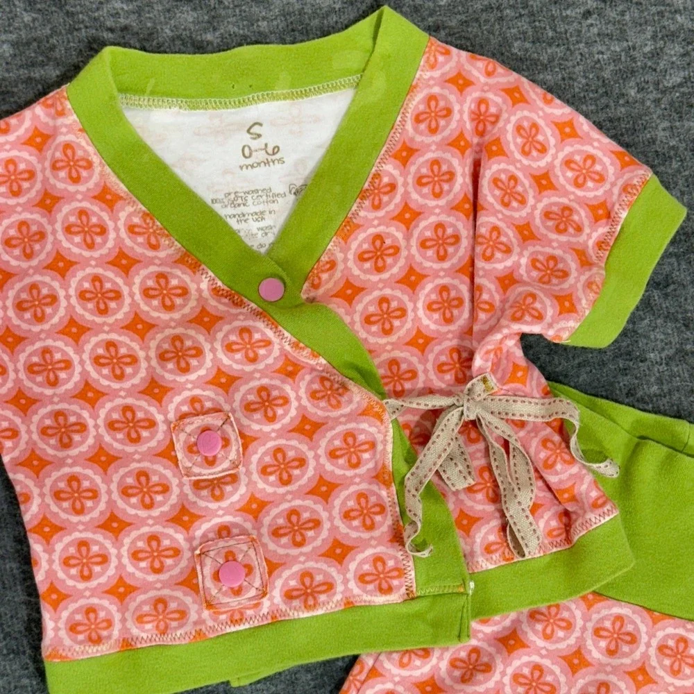 Lulolly Legs Boutique Organic Baby Knit Kimono Leggings Set Euro 0-6M Pink Green
